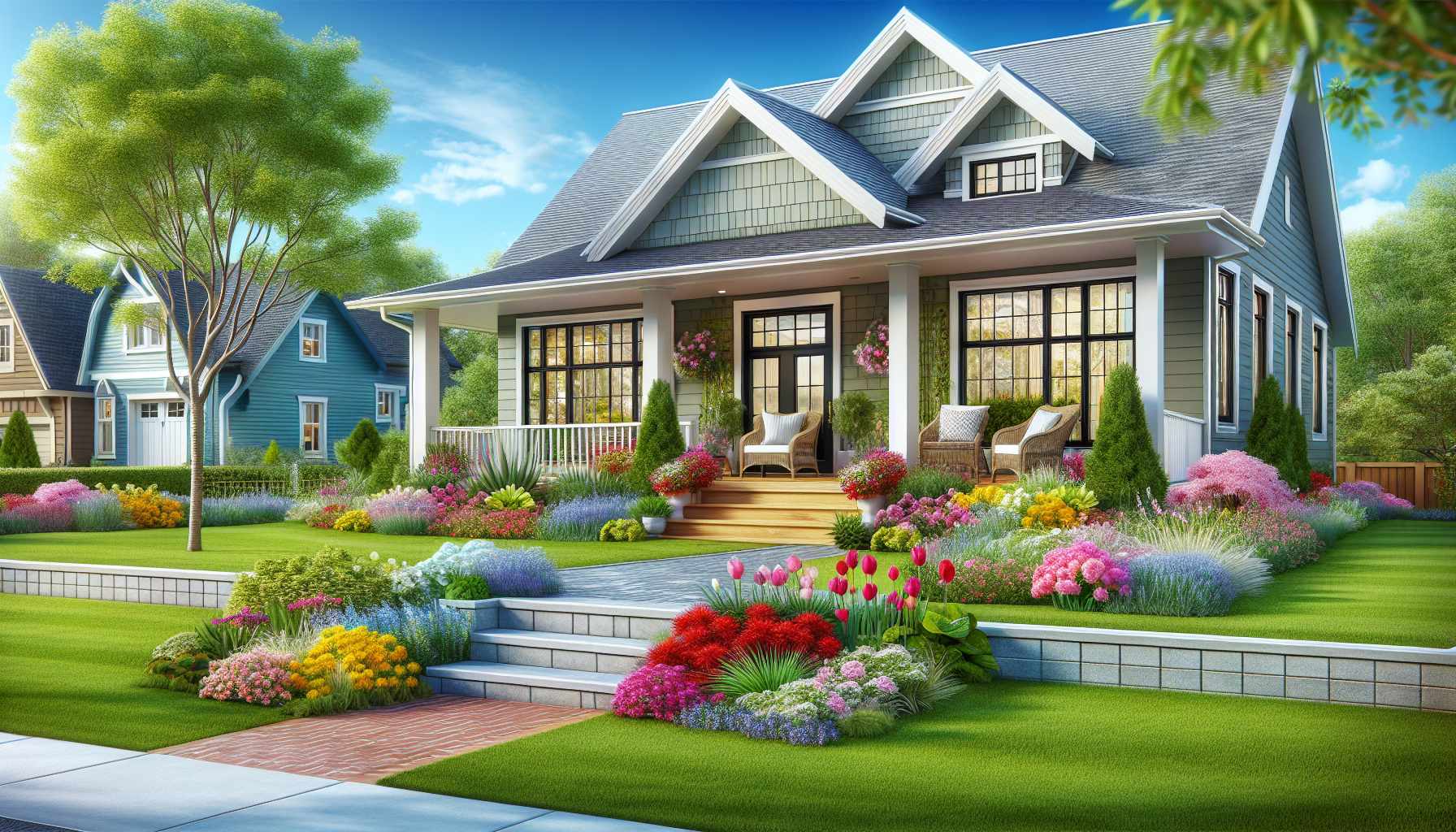 Sure, here is a DALL-E prompt for an image that relates to the article title MI Real Estate Market: A Seller's Perspective Maximizing Curb Appeal: Birmingham:nn**A beautiful, modern home with a freshl