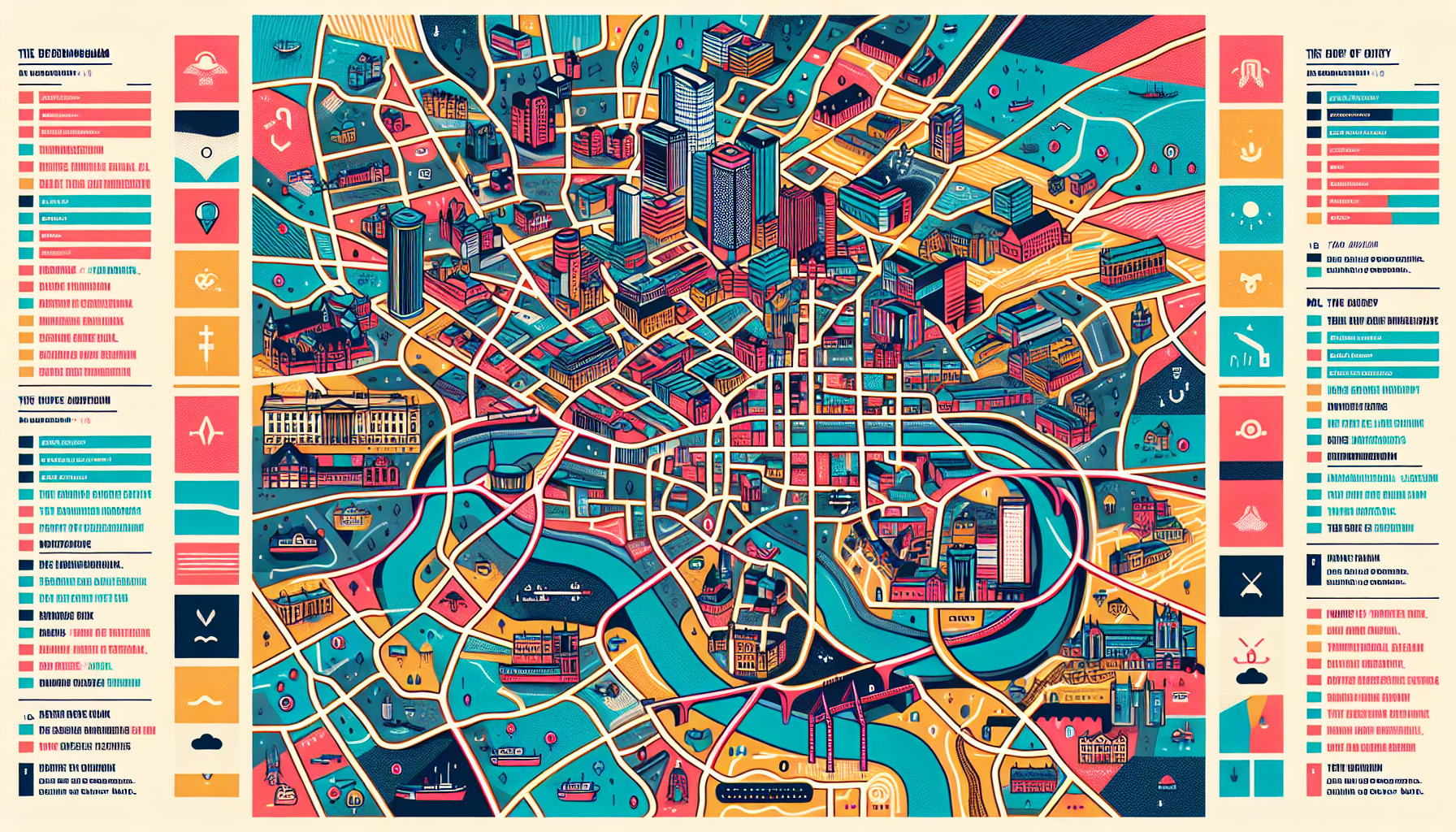 Create an image of a detailed map of Birmingham, UK showcasing the top attractions, landmarks, and must-visit locations as featured in The Ultimate Guide to Birmingham article. The map should be color