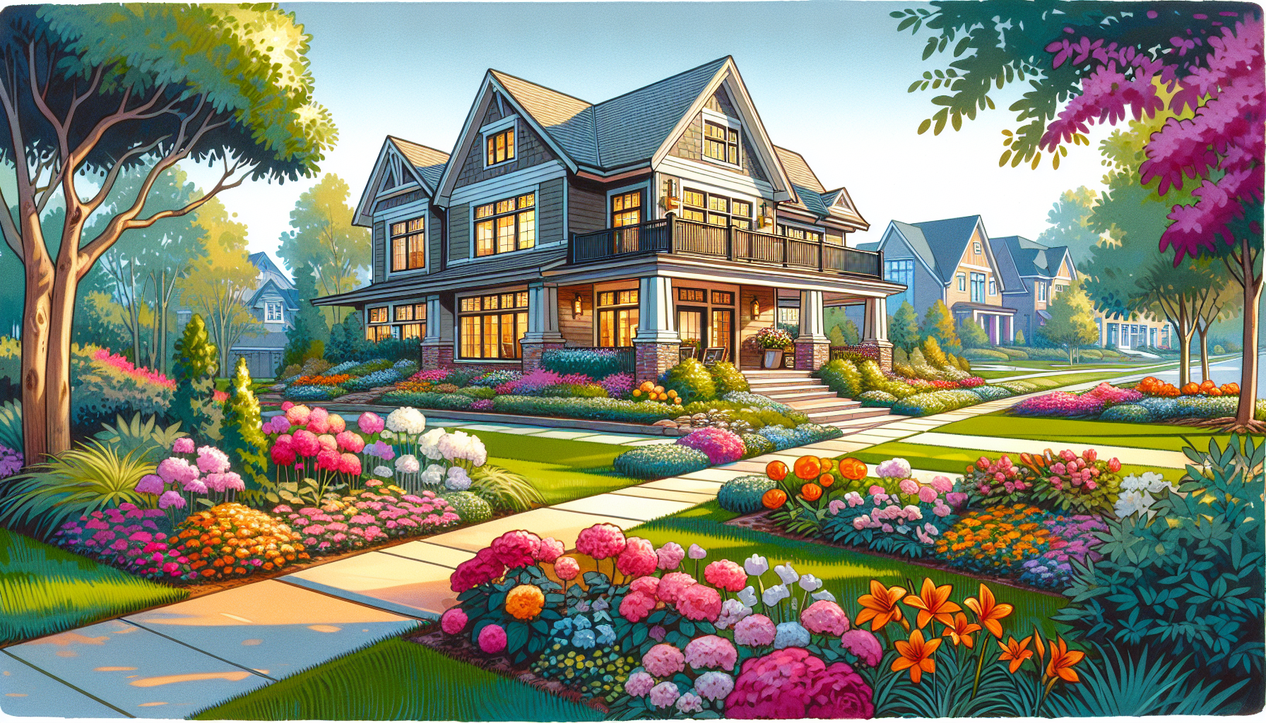 Create an image of a cozy, charming house nestled in a picturesque neighborhood in Birmingham, Michigan. The house should exude a sense of sophistication and elegance, with a lush green lawn and color