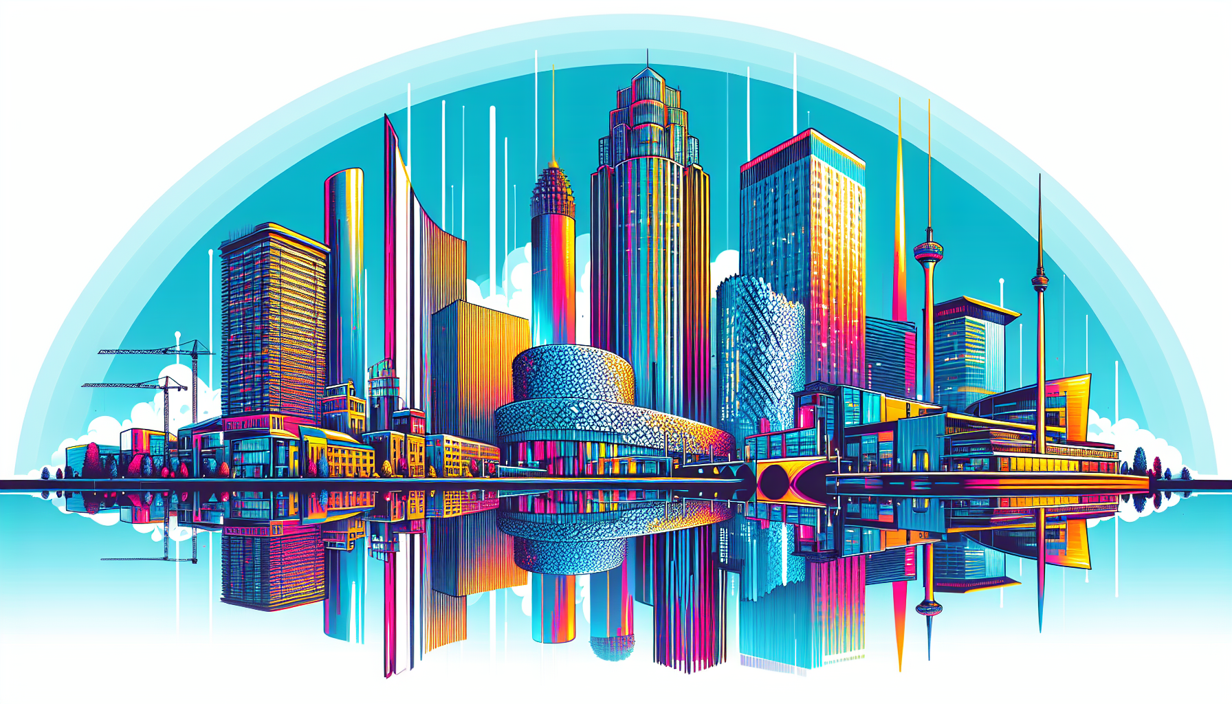 Create an image of a futuristic skyline of Birmingham showcasing the city's newest construction projects towering high into the sky, with a blend of modern architectural designs and innovative structu
