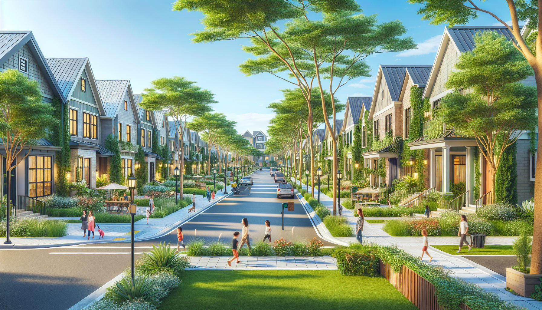 Create an image of a welcoming neighborhood street in Birmingham, Michigan, lined with beautiful homes, trees, and well-maintained sidewalks. The image should capture the charm and appeal of the area,