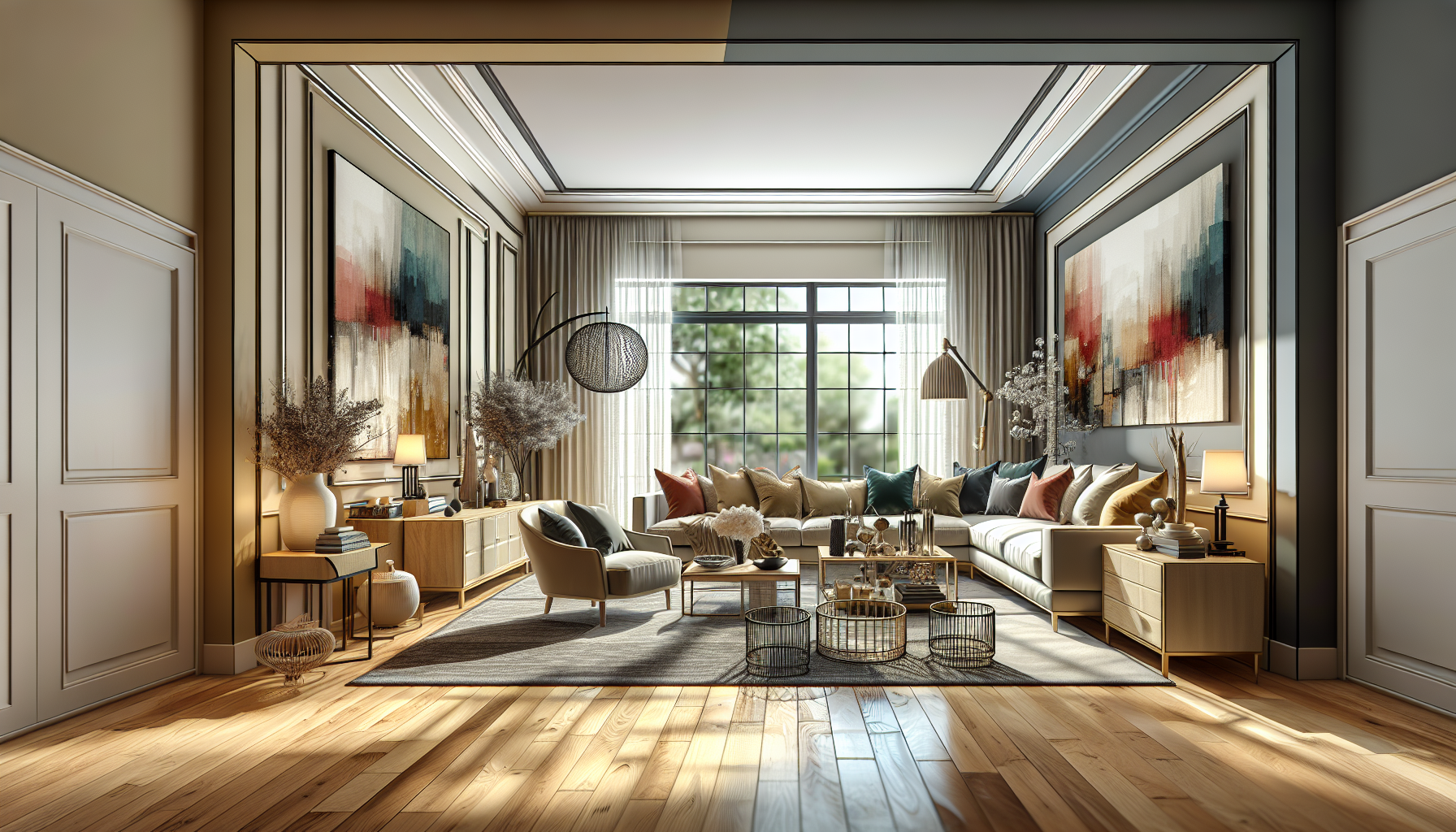 A charming, well-staged living room in a Birmingham home with neutral-colored walls, modern furniture, and tasteful decor, bathed in natural light.